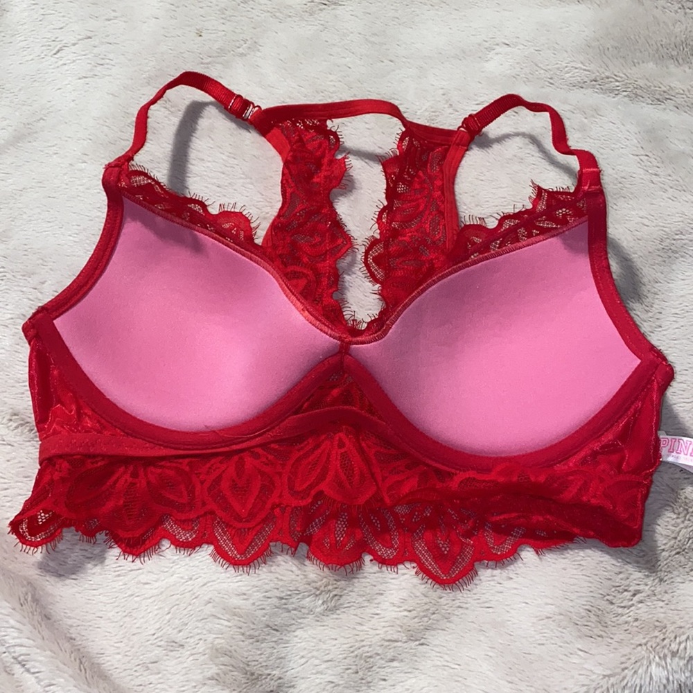 Victoria Secret PINK Red Lace Bralette Medium - Picture 4 of 5